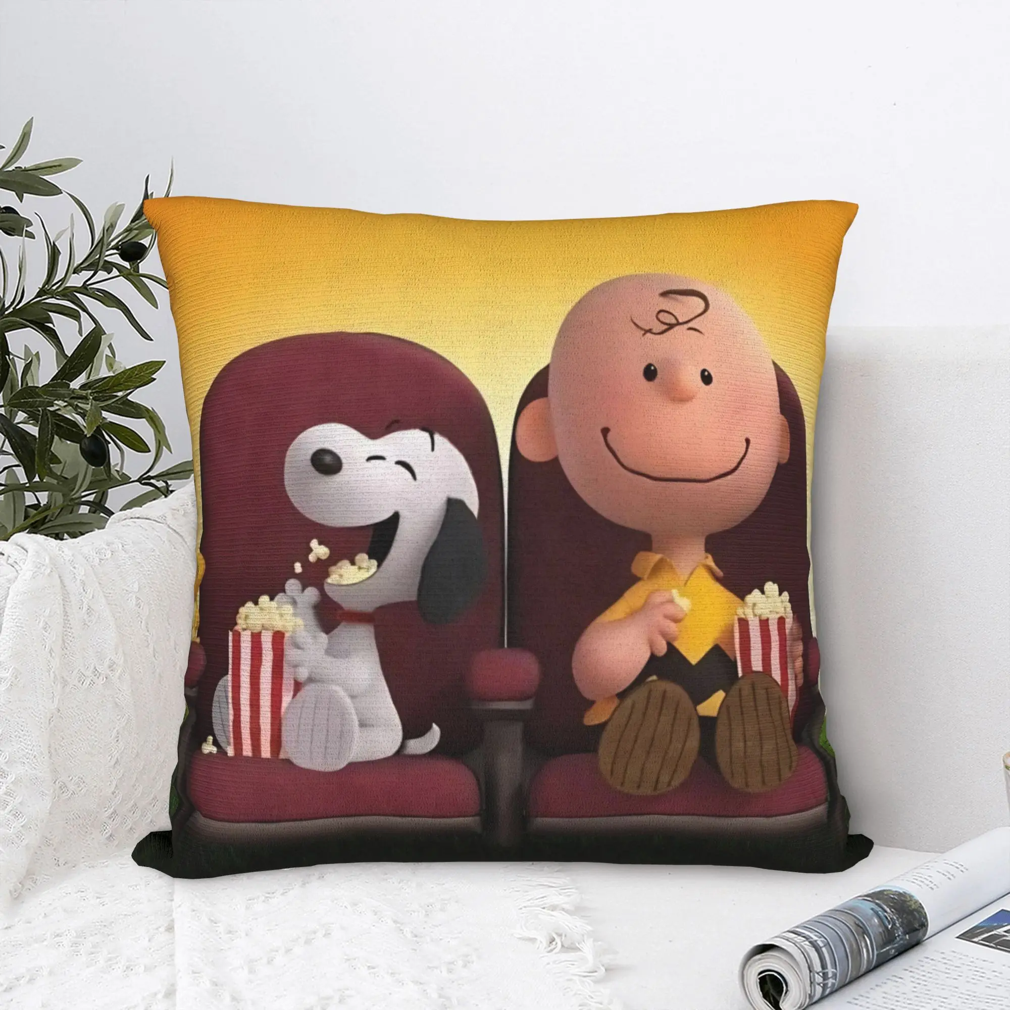 S-Snoopys Movie Pillowcase Polyester Cushion Cover Decoration Lovely Winter Holiday Pillow Case Cover Home Zipper 18'