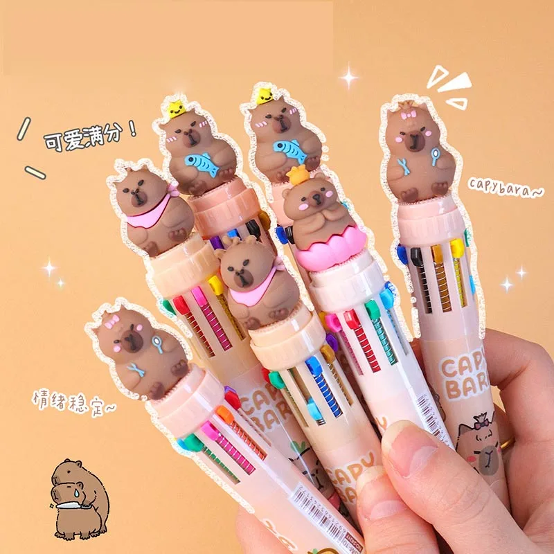 24pcs/lot New Capybara 10 Colors Ballpoint Pen Creative 0.5MM Roller Ball Pens School Office Writing Supplies Stationery Gift