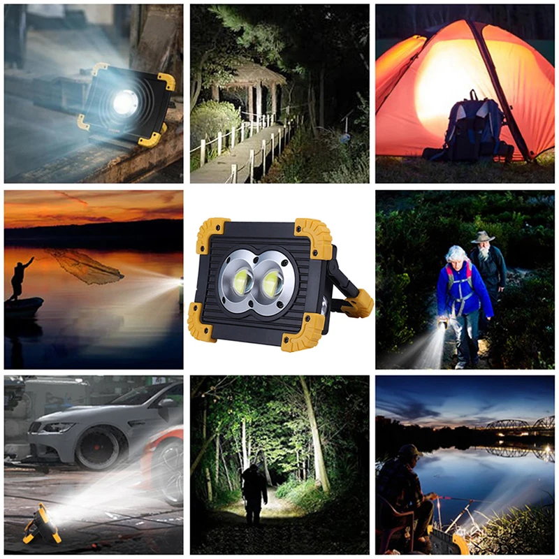 200W Led Work Light 30000LM Super Bright Led Portable Spotlight Rechargeable for Outdoor Camping Lampe Led Flashlight by 2*18650