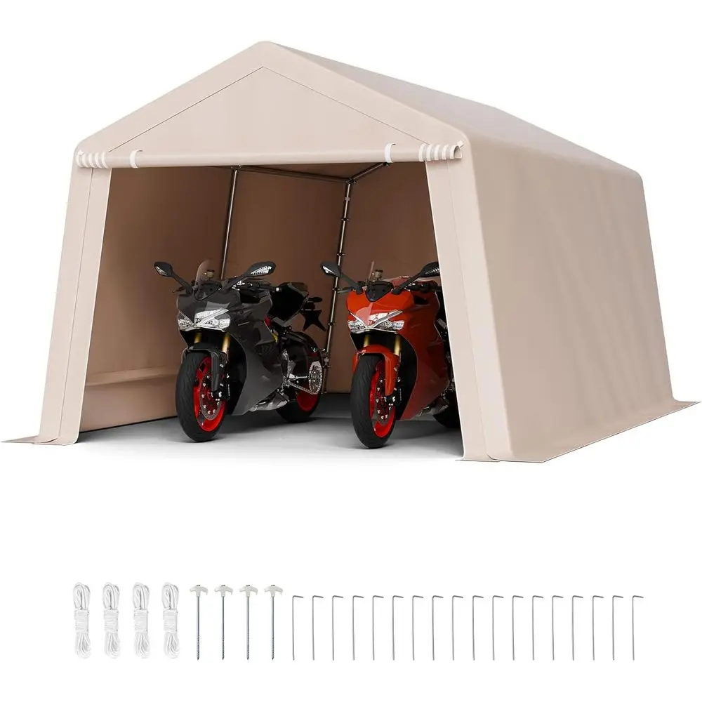 

15ft x 10ft Portable Carport Shed - Outdoor Storage for Cars and Garden Tools with Zipper Door and Ventilated Windows