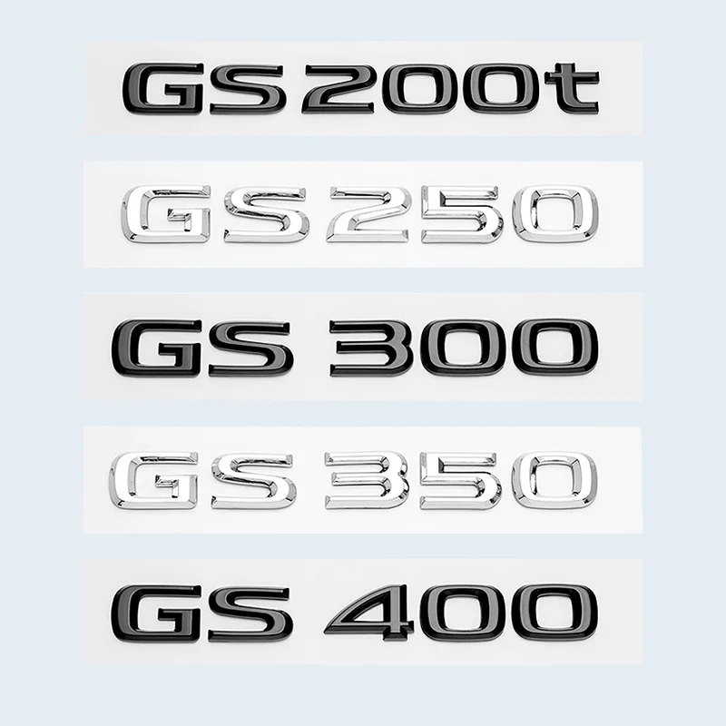 3D Chrome Glossy Black ABS Letters GS200t GS250 GS300 GS400 GS460 GS450h HYBRID Emblem For Lexus Car Trunk Logo Badge Sticker