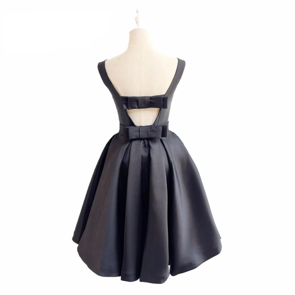 

ANGELSBRIDEP Sexy Black Homecoming Dress Satin Dress Bow Sash Special Occasion Backless Grade Graduation Dresses Plus Size