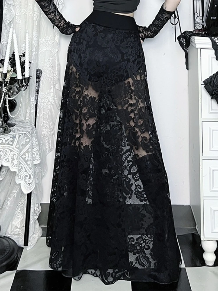 Spódnica AltGoth Streetwear Y2k Dark Goth Cyber Punk Harajuku z koronkowymi wstawkami, z wysokim stanem, Emo Alt Grunge, spódnica klubowa, damska