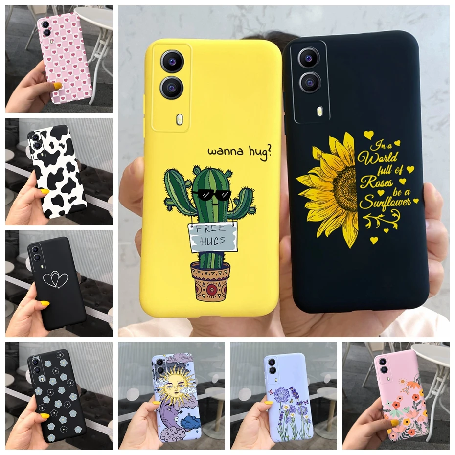 For Vivo Y53S 5G Case Vivo Y72 5G V2041 Phone Cover Silicone Cactus Soft Funda For Vivo Y52 Y 53s Y72 5G Sunflower TPU Bumper