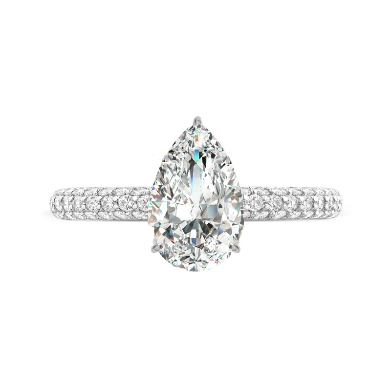 pear cz three row paved cz band fashion silver color wedding ring women finger jewelry