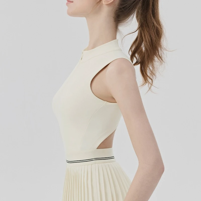 Breathable Tennis Golf Dress with Built-in Bra and Shorts Women Yoga Fitness Badminton Sleeveless High Waist Pleated Mini Dress