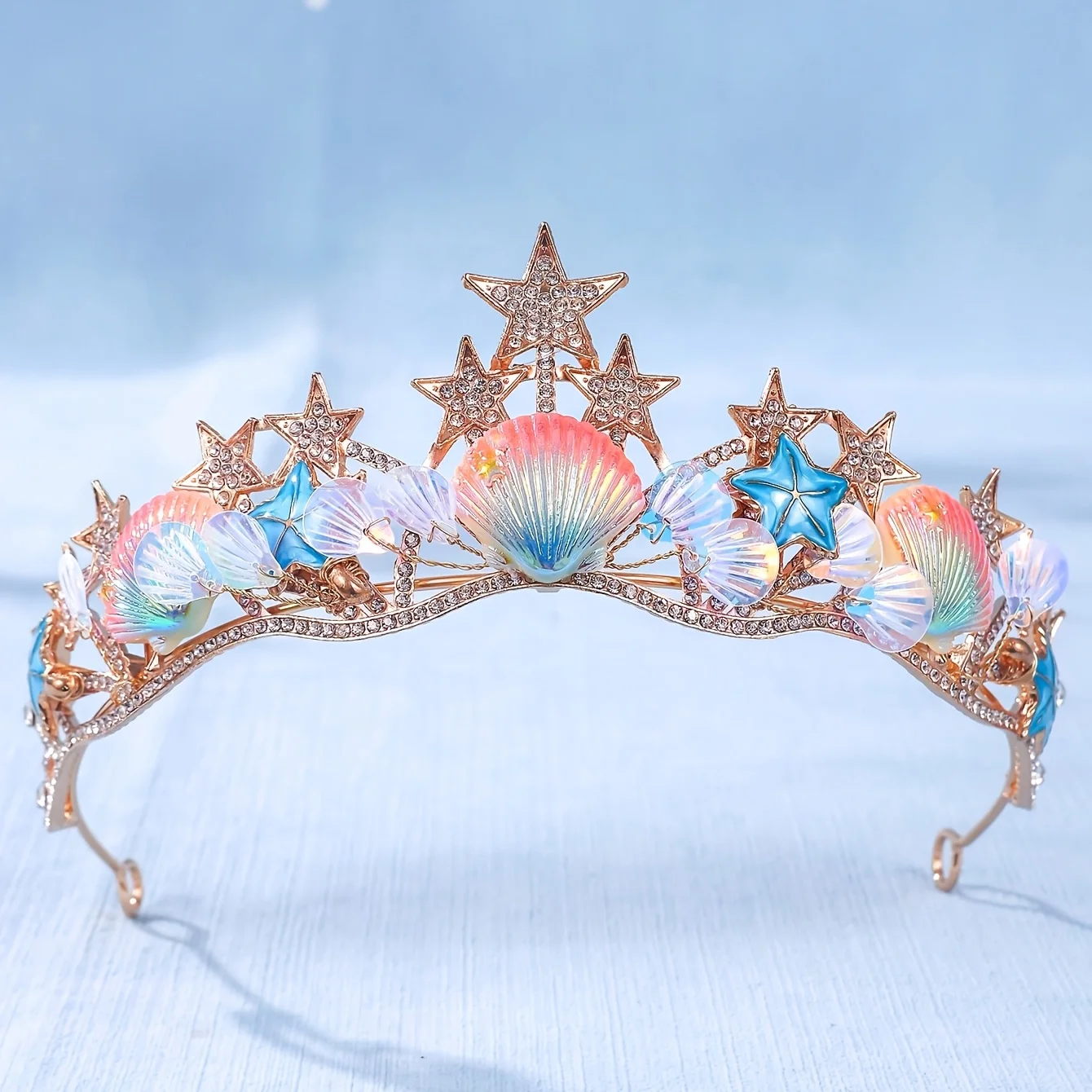 Elegant Women's Purple Heart, Starfish, and Seashell Mermaid Tail Bridal Headpiece with Sparkling Crown/Tiara image 3