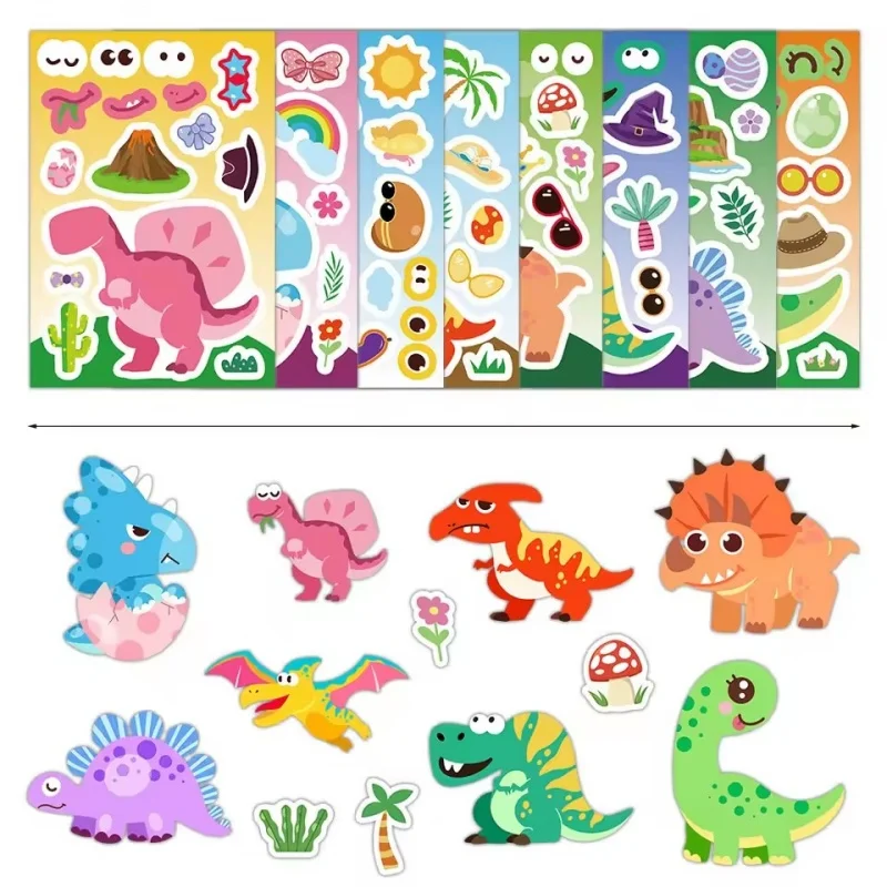 

8Pieces/set Creative DIY Cartoon Dinosaur Puzzle Stickers Educational Toys Filling Bag Happy Birthday Party Children Gift Supply