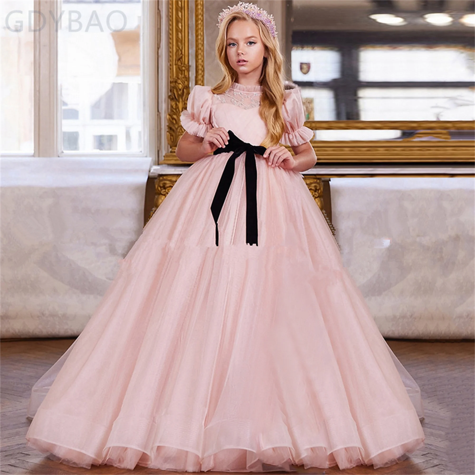 

Flower Girl Dresses for Weddings Tulle Appliques Piano Performance Princess Kids Evening Party First Communion Pageant Ball Gown