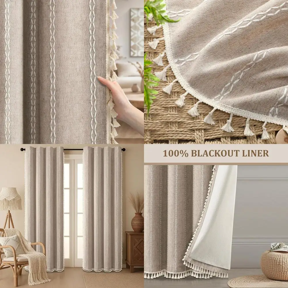 

Серо-коричневые льняные шторы в стиле бохо с кисточками, 84, для гостиной/спальни, винтажный стиль фермерского дома с вышивкой