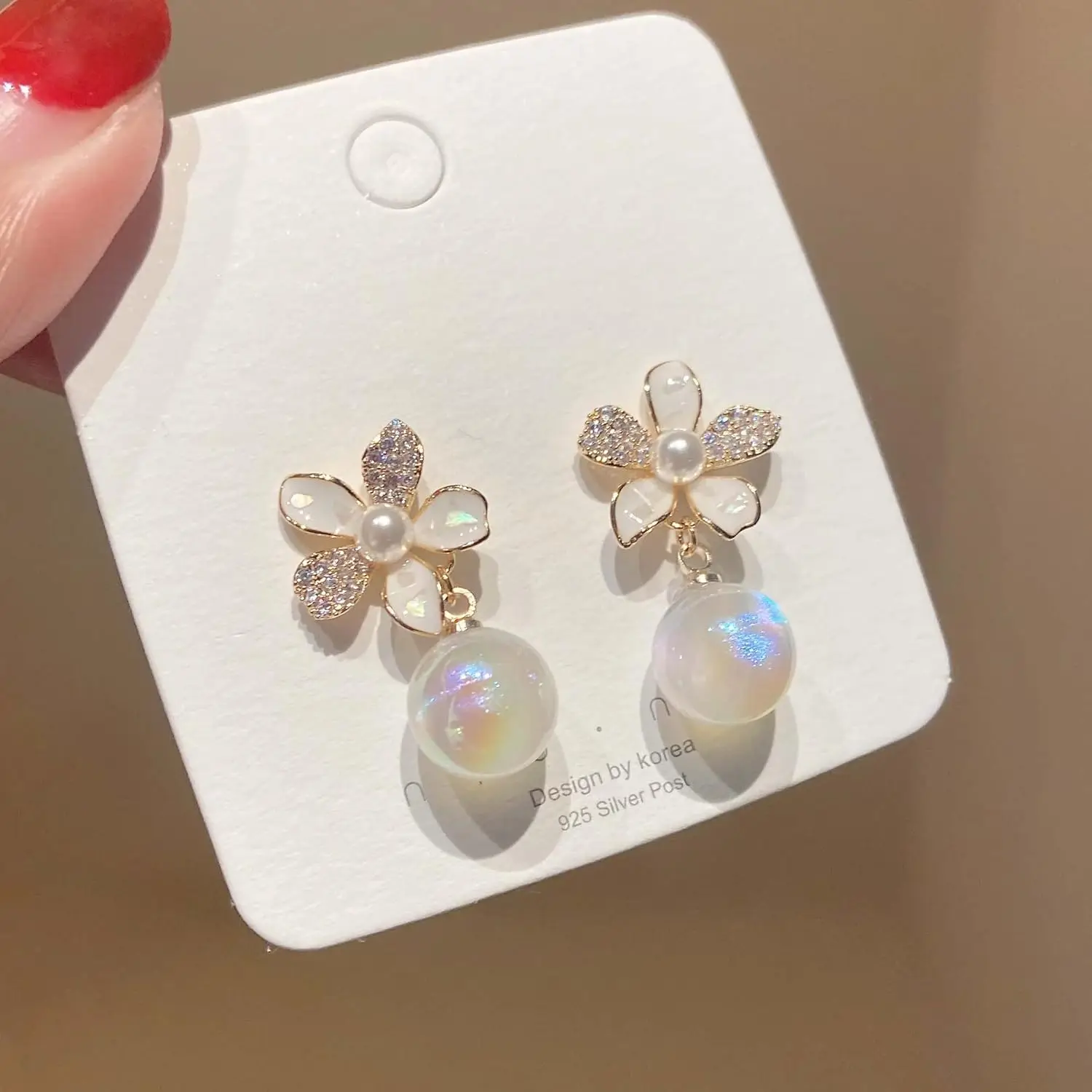 

Mermaid Princess Pearl Flower Drop Oil Stud Earrings Stylish Versatile Earrings S925 Silver Needle Studs New Model
