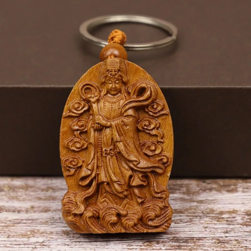 

Wood Carving Mazu Keychain Pendant Wooden Sky Virgin Key Ring Travel Handicrafts Gifts Jewelry