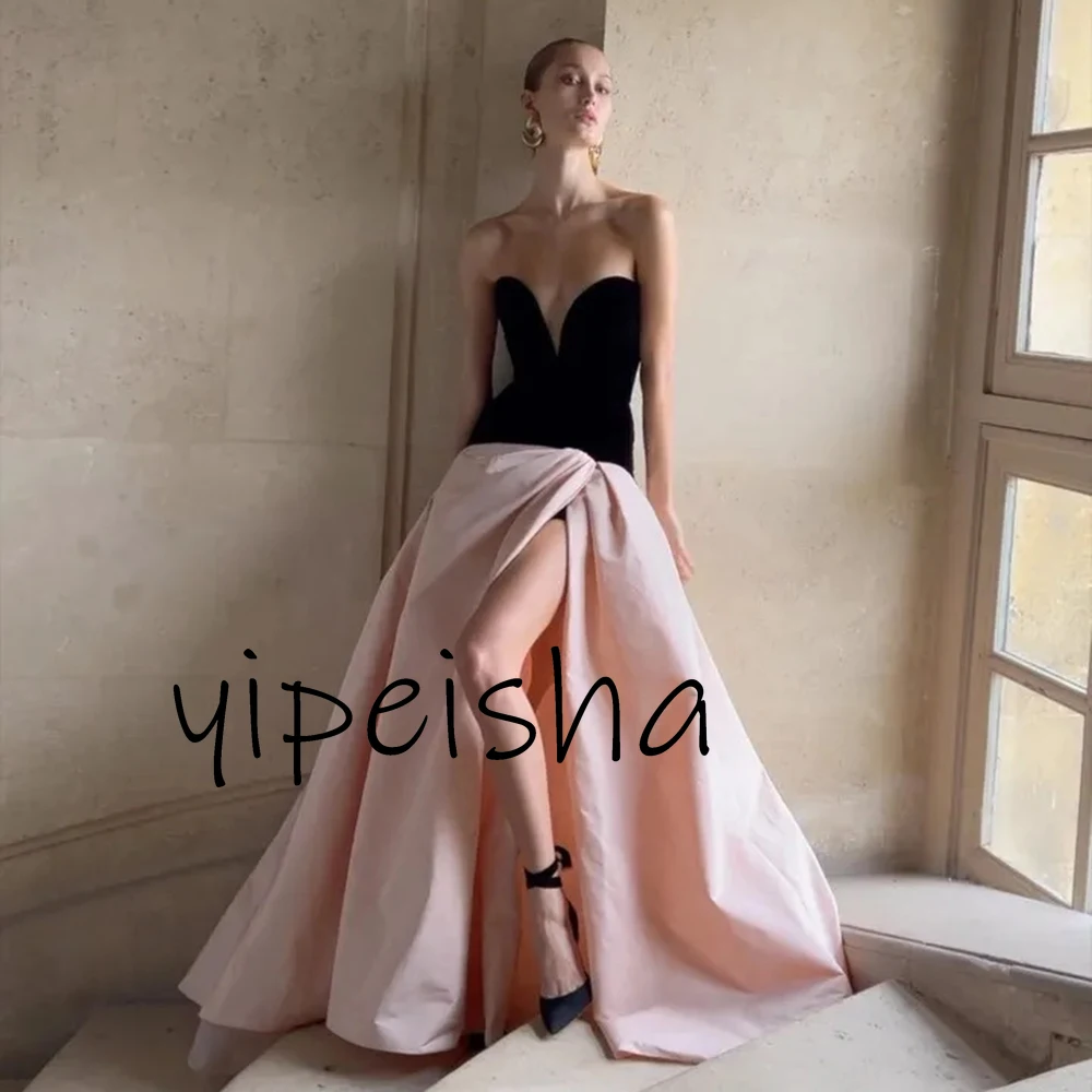 Yipeisha-Robe de Rhlongue en satin sans bretelles, robes de soirée formelles, longueur au sol, chérie, train de balayage, noir et rose, simple