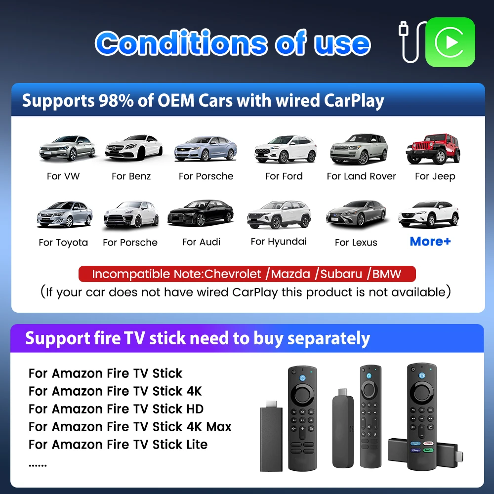 Carlinkit FireDrive Link تحويل CarPlay السلكي إلى HDMI لـ Fire TV Stick Streaming Car Entertainment Solution إعداد سريع وسهل #6