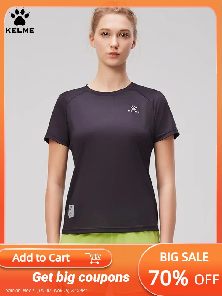 

KELME женская спортивная футболка для бега с короткими рукавами для марафона на открытом воздухе, легкий дышащий быстросохнущий тренировочный топ