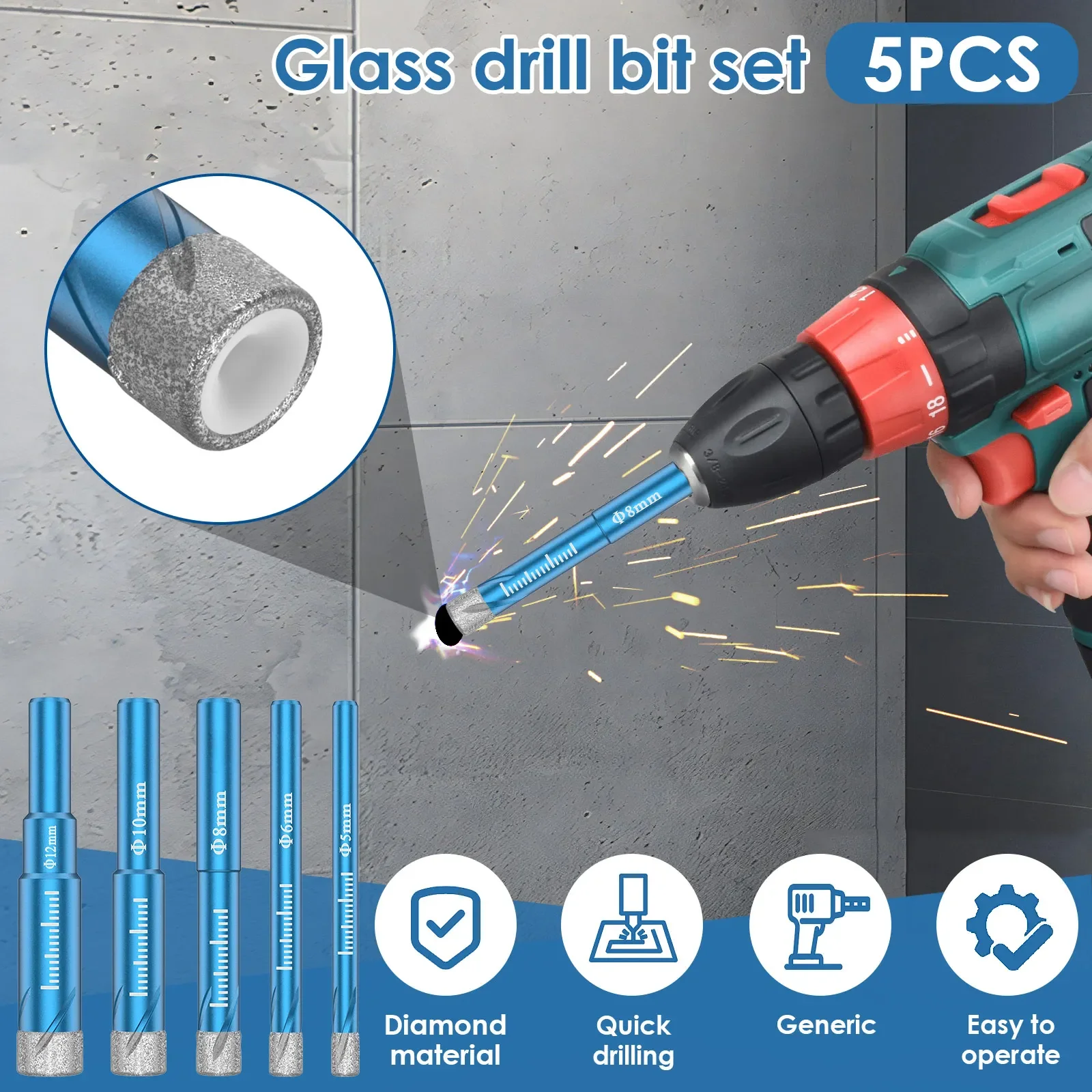 5 قطعة الماس سيراميك مثقاب الخشب السلس رقاقة التفريغ الزجاج مثقاب أداء مستقر الماس هول المنشار للسيراميك #2