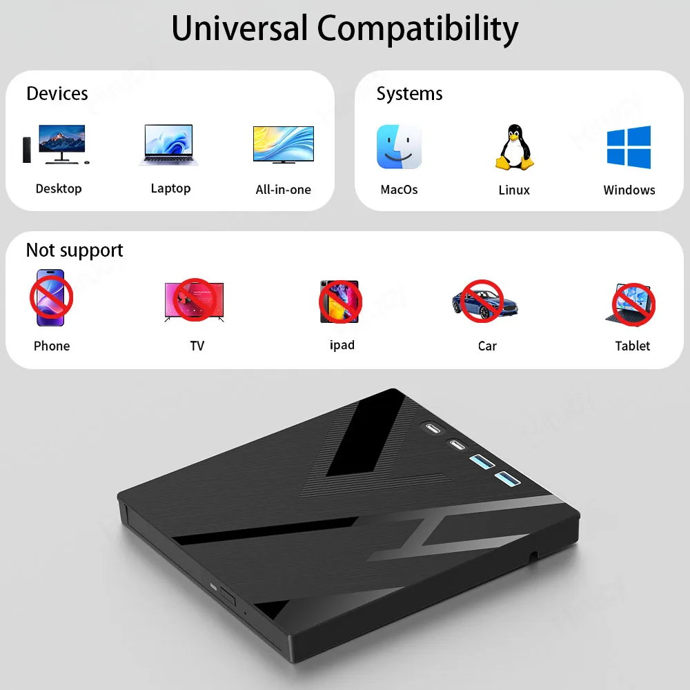 USB 3.0 Type-C External Blu-ray Optical Drive for Laptop PC Portable BD DVD CD -/+RW Player Burner Reader with SD/TF Card Slot