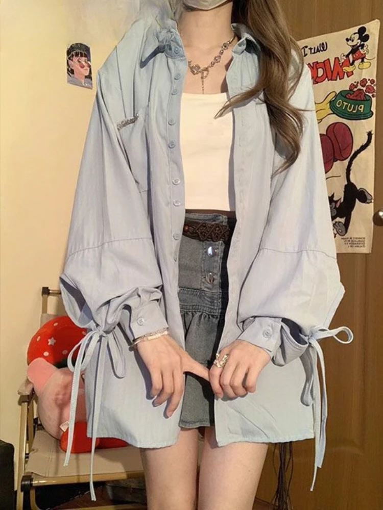 Shirts Women Daily Fashion Simple Korean Style Casual Loose Single Breasted Chic Turn-down Collar Cozy Spring All-match Tender