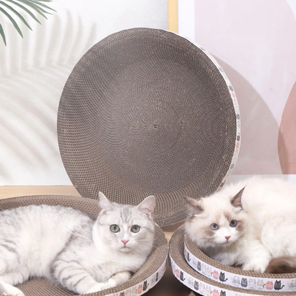 Round Cat Scratcher Bed Lounge Furniture Protector for Indoor Cats Scratching Board Scratch Pad Nest Rest Play Pet Supplies