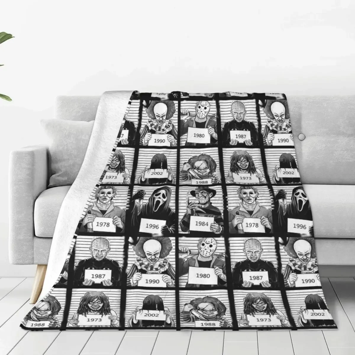 Horror Prison Blankets Velvet Halloween Michael Myers Chucky Jason Horror Movie Throw Blankets for Car Sofa Couch Bedspread