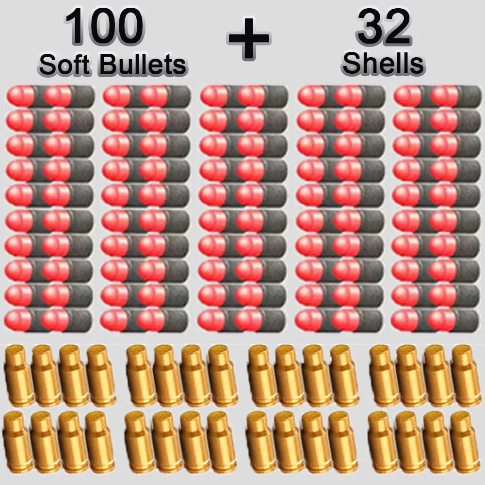 32 Shells And 100 Soft EVA Bullets For Toy gun Glock Colt 1911 Shooting Game For Kids Boys