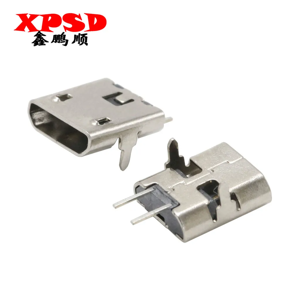10PCS micro USB 2p female socket board 180 degree two-pin socket pin patch V8 Android tail plug charging interface edgeless
