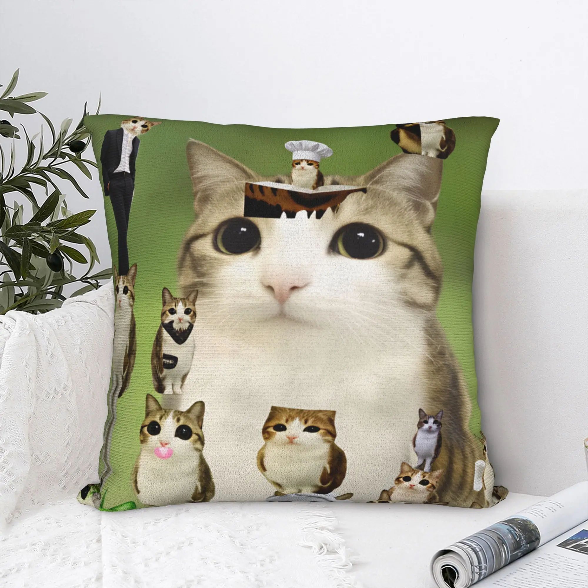 Funny Chaos Meowl Cat Collage Pillow Case  Soft Pillow Cover For Chair Sofa Home Decor Retro Trendy Pillowcases