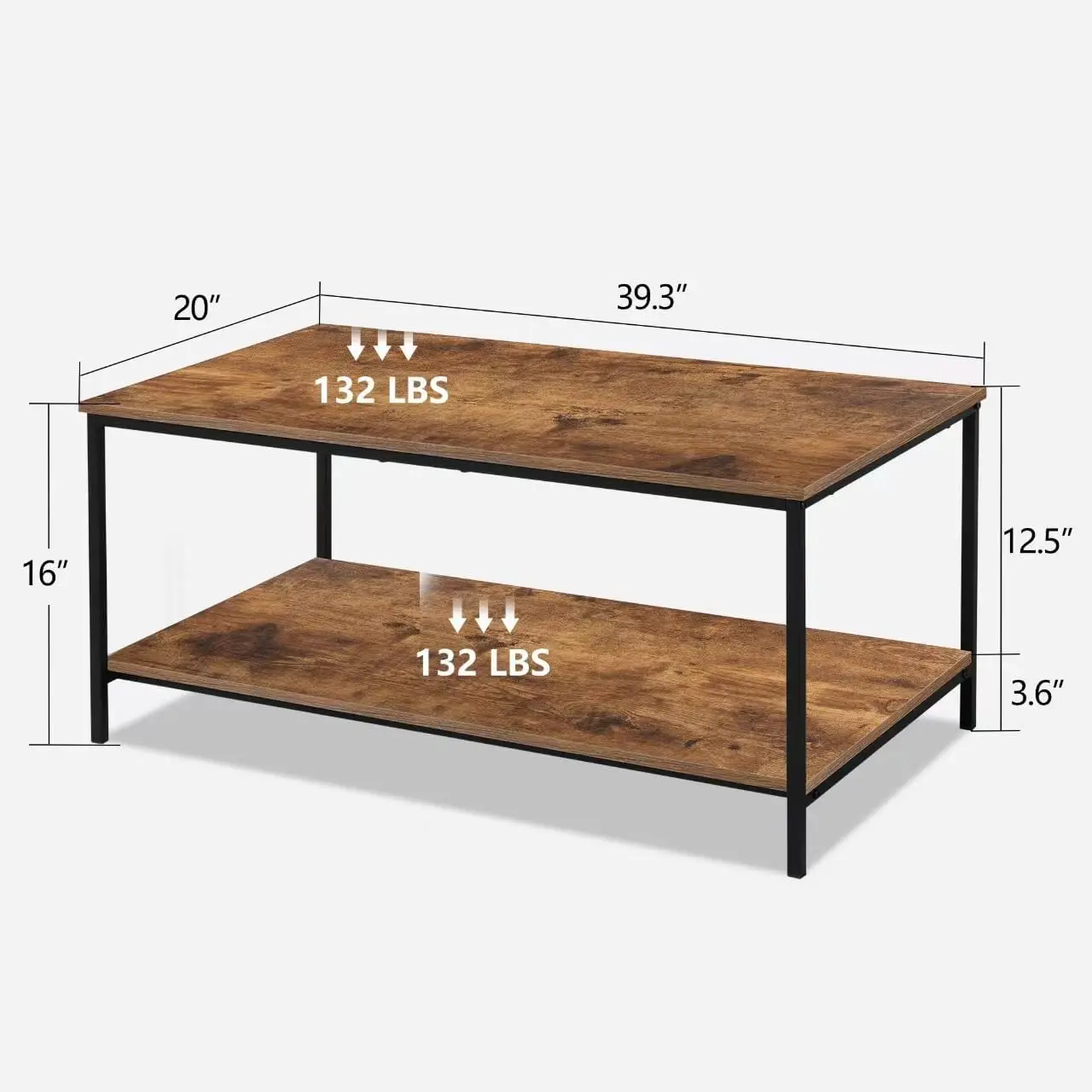 Senig-mesa de centro de 2 niveles con estante de almacenamiento para espacios de estar, madera rectangular marrón y mesa lateral de Metal resistente