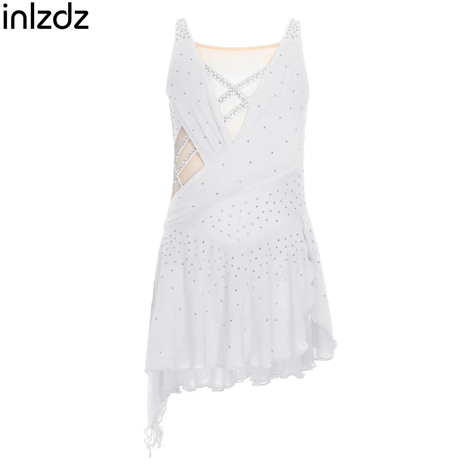 Robe justaucorps de danse de patinage artistique pour enfants filles, sans manches, en maille avec strass, Costume de spectacle de danse moderne lyrique