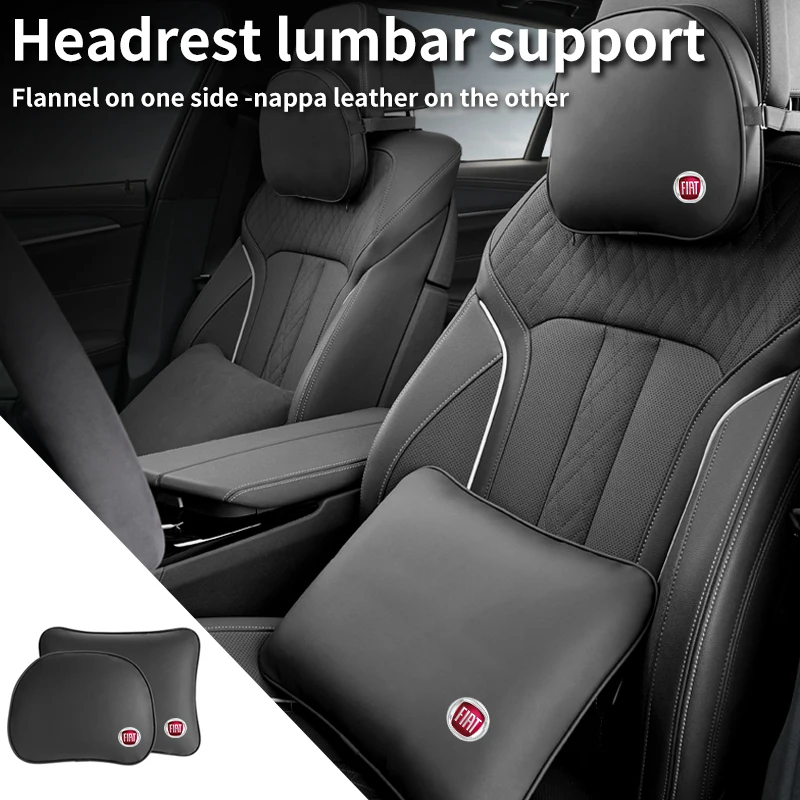 Car Seat Neck Pillow Leather Auto Lumbar Back Support Cushion For FIAT Grande Punto Abarth Tipo Panda Ducato Freemont Doblo 500