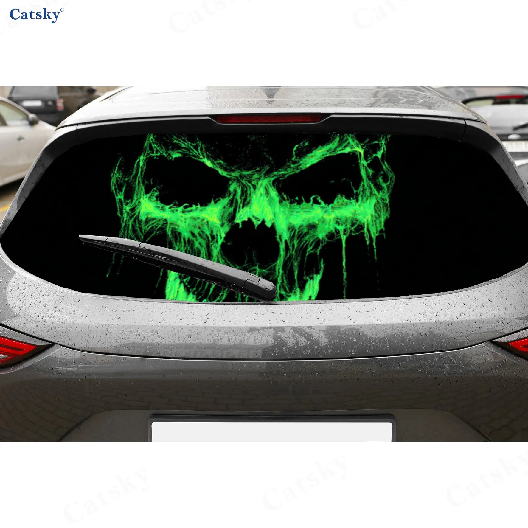 

Dark Green Glowing Skull Car Rear Window Decal, Waterproof Self-adhesive & Anti-scratch Auto Vinyl Wraps Sticker, Auto Decoratio