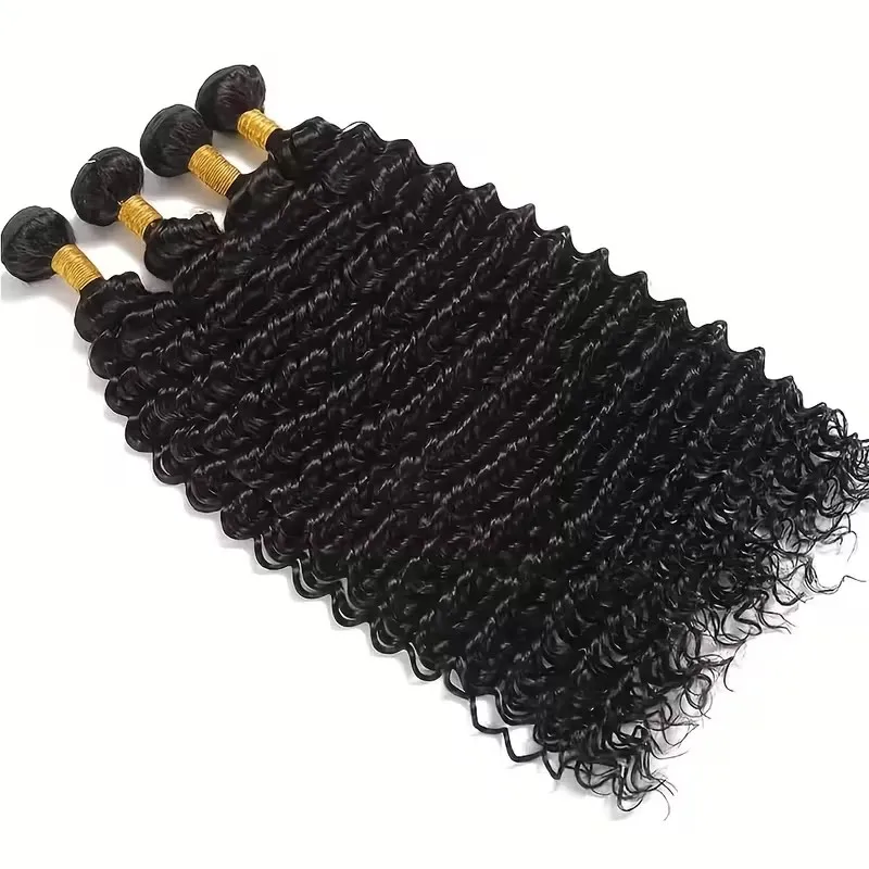 

Curly Human Hair Bundles Human Hair Quality Deep Wave Raw Hair Weave Bundles Double Natural Color Extensions 3/4 Pieces