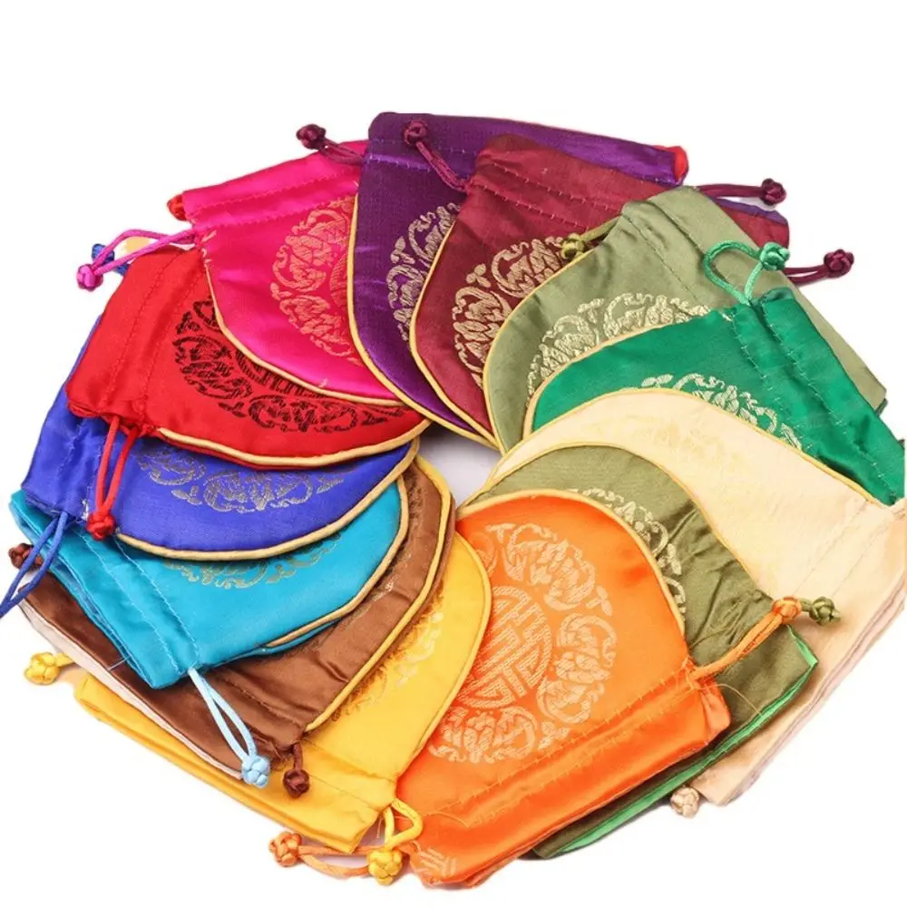 

Floral Flower Drawstring Bag Stripe Chinese Style Satin Silk Flower Handbag Jewelry Packing Bag Storage Bag Festive Sugar Bag