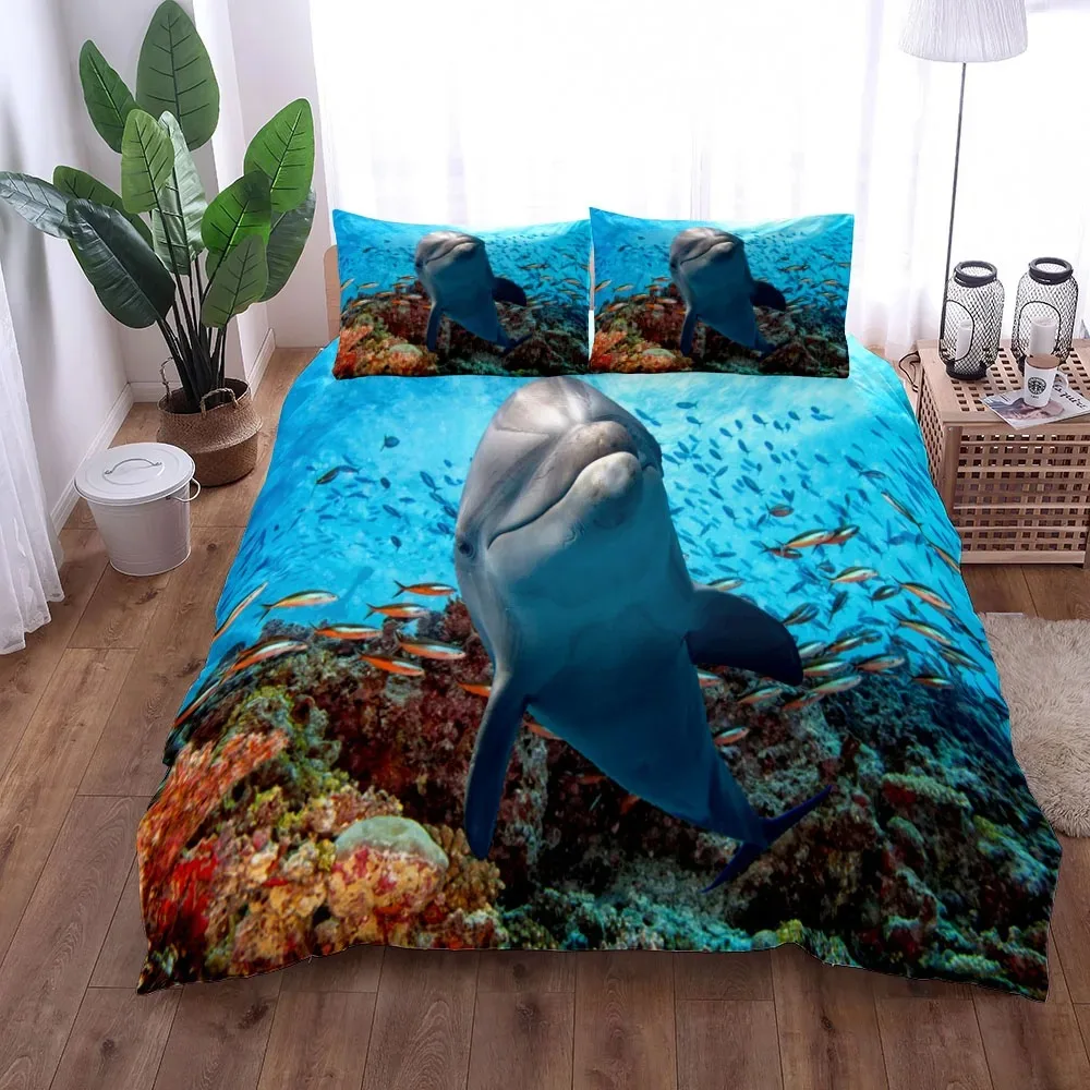 

Underwater Fishes Duvet Cover Set King Queen Double Full Twin Single Size Duvet Cover Pillow Case Bed Linen Set