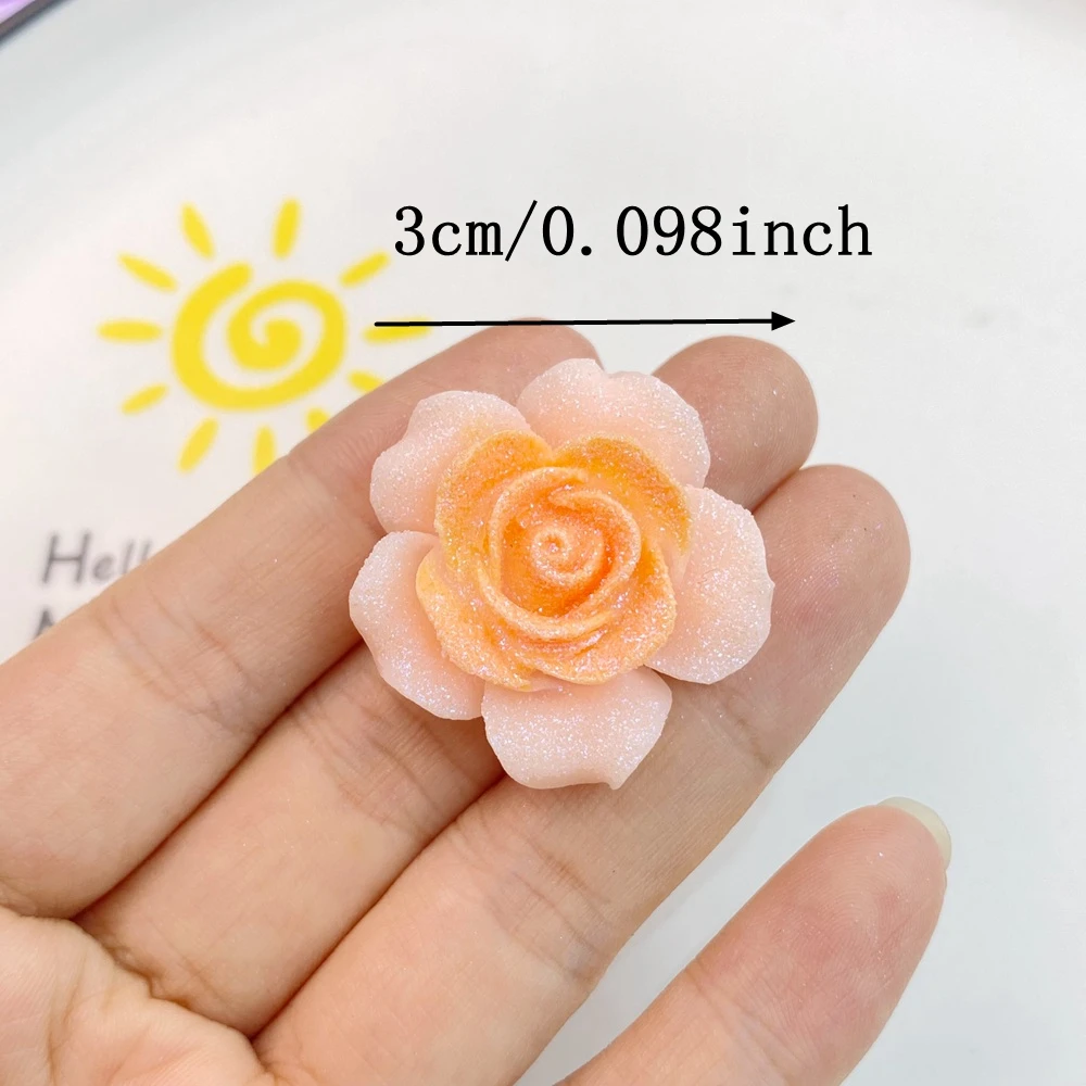 5Pcs New Cartoon Sparkling Roses Flatback Resin Cabochon Scrapbook Applique DIY Storage Box Phone Decoration Jewelry Accessory