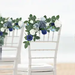 Yannew 2pcs Rustic Wedding Pew Flowers Dusty Blue Aisle Decoration for Summer Wedding Ceremony Party Bench Chair Reception Decor