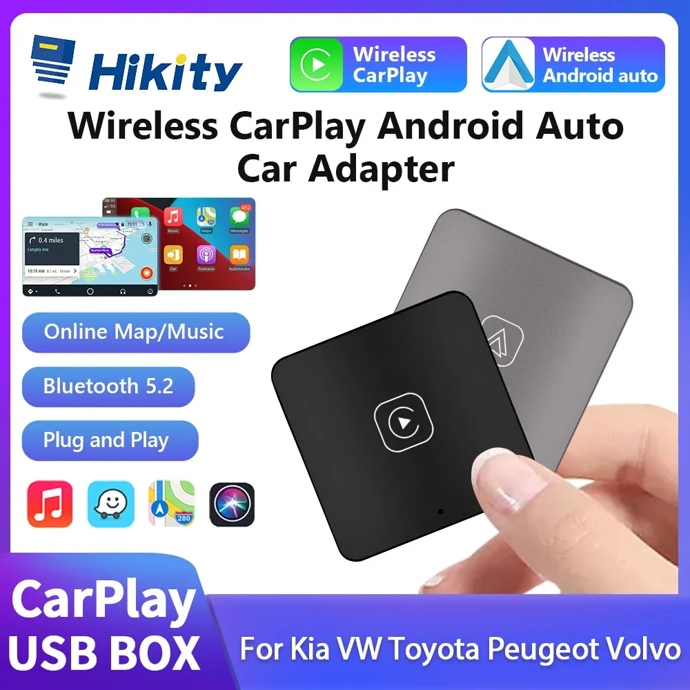 Hikity Carplay Ai Box Voice Assistant Wireless CarPlay Adapter Apple Dongle Plug Play For Kia Volkswagen Toyota Peugeot Volvo