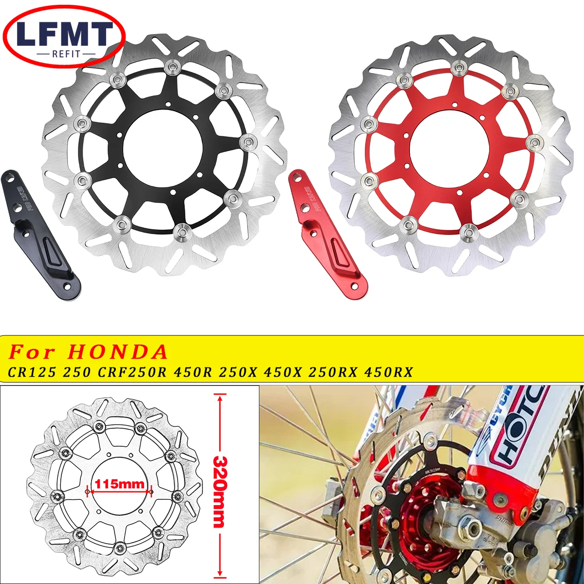 Motorcycle 320mm Rotor Disk Front Floating Brake Disc ForHonda CR125 CR250 CRF250R CRF450R CRF450R CRF250X CRF250RX CRF450RX Etc