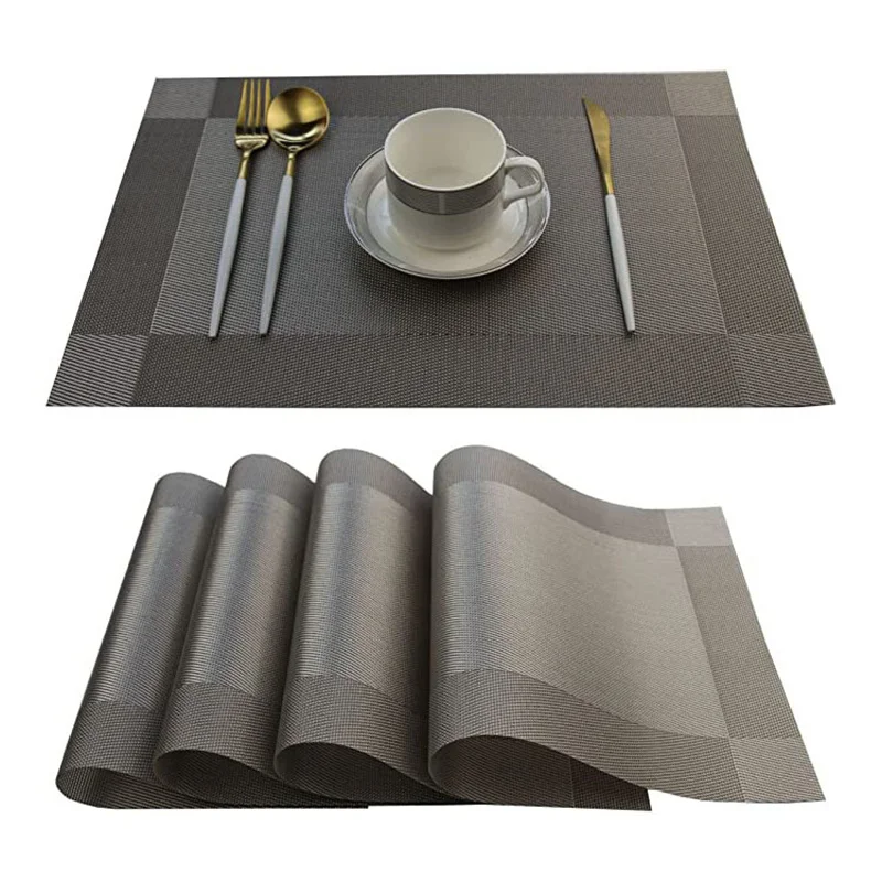 6/4/1pcs Rectangle Placemat Restaurant Washable PVC Durable Dining Table Weave Mats Frame Teslin Non-slip Pad Disc Bowl Coaster