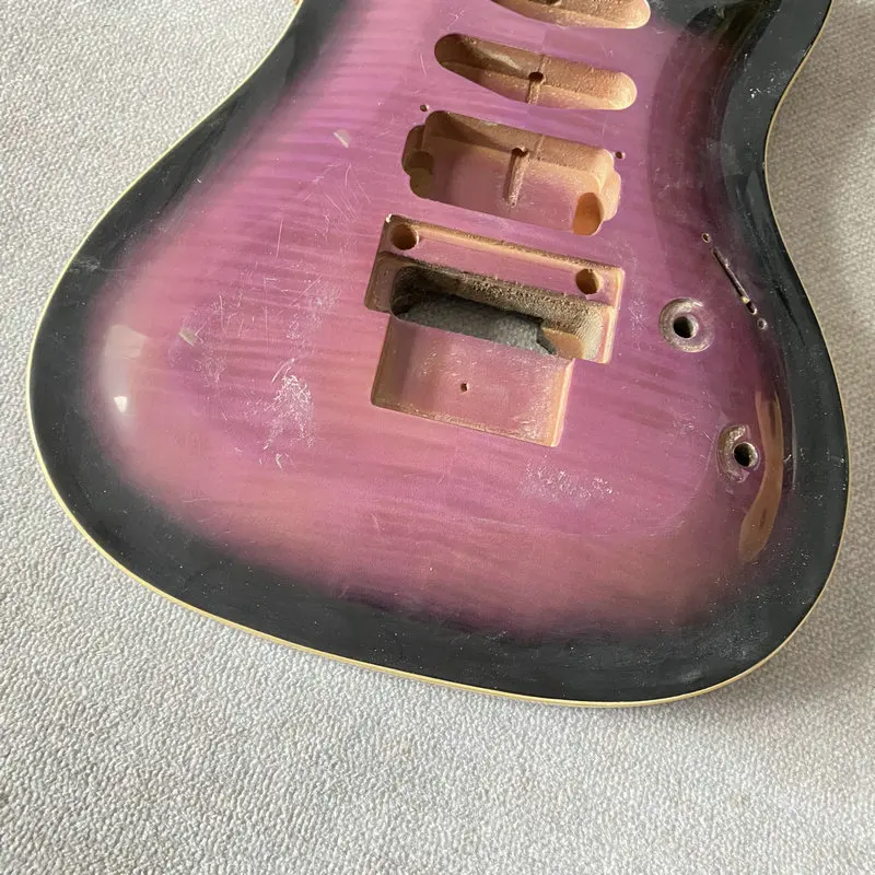 HB373 Purple Flamed Maple Wood SSH Pickups Floyd Rose Electric Guitar Unfinished Guitar Body in Solid Wood for Replace and DIY