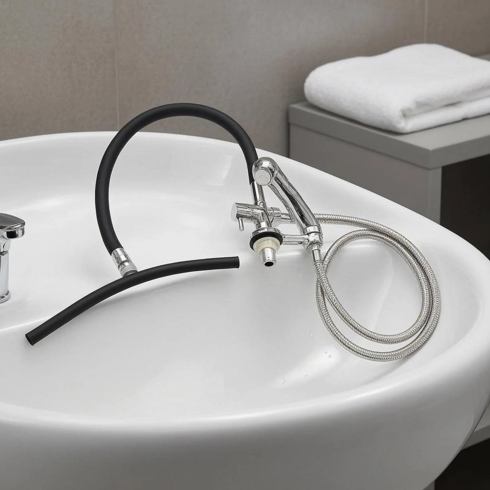 

Water Circulation Sprayer Curved Tube Hair-Wash Basin Sprayer Hair Wash Bowl Silver Finish Salon Equipment Stain Resistant