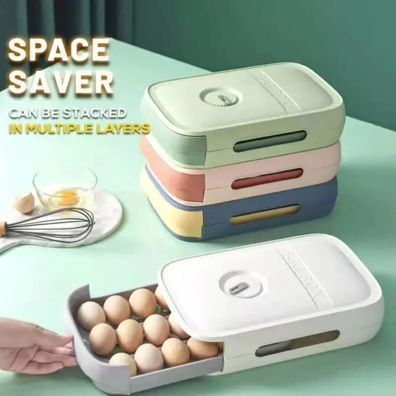 New Drawer Type Egg Storage Box Anti-Fall Moisture-Proof Egg Storage Box Automatic Rolling Refrigerator Eggs Storage Box