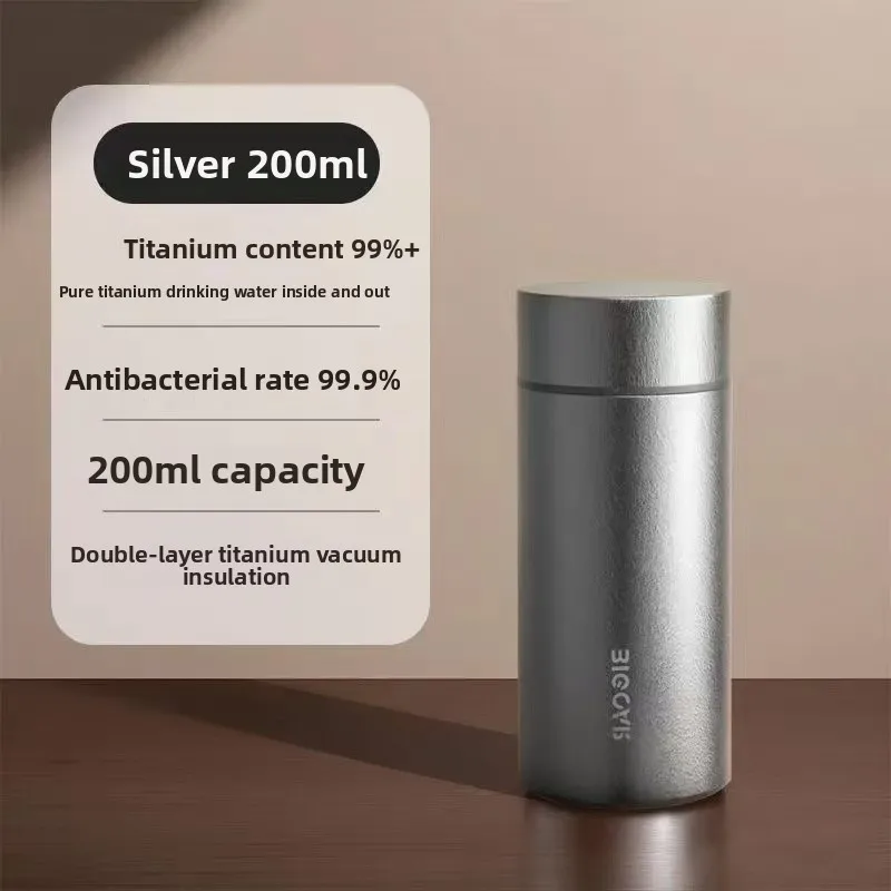 99%+ Hochreines Titan-Thermosgefäß, Innen und Außen aus reinem Titan, antibakterieller Wasserbecher, 200ml