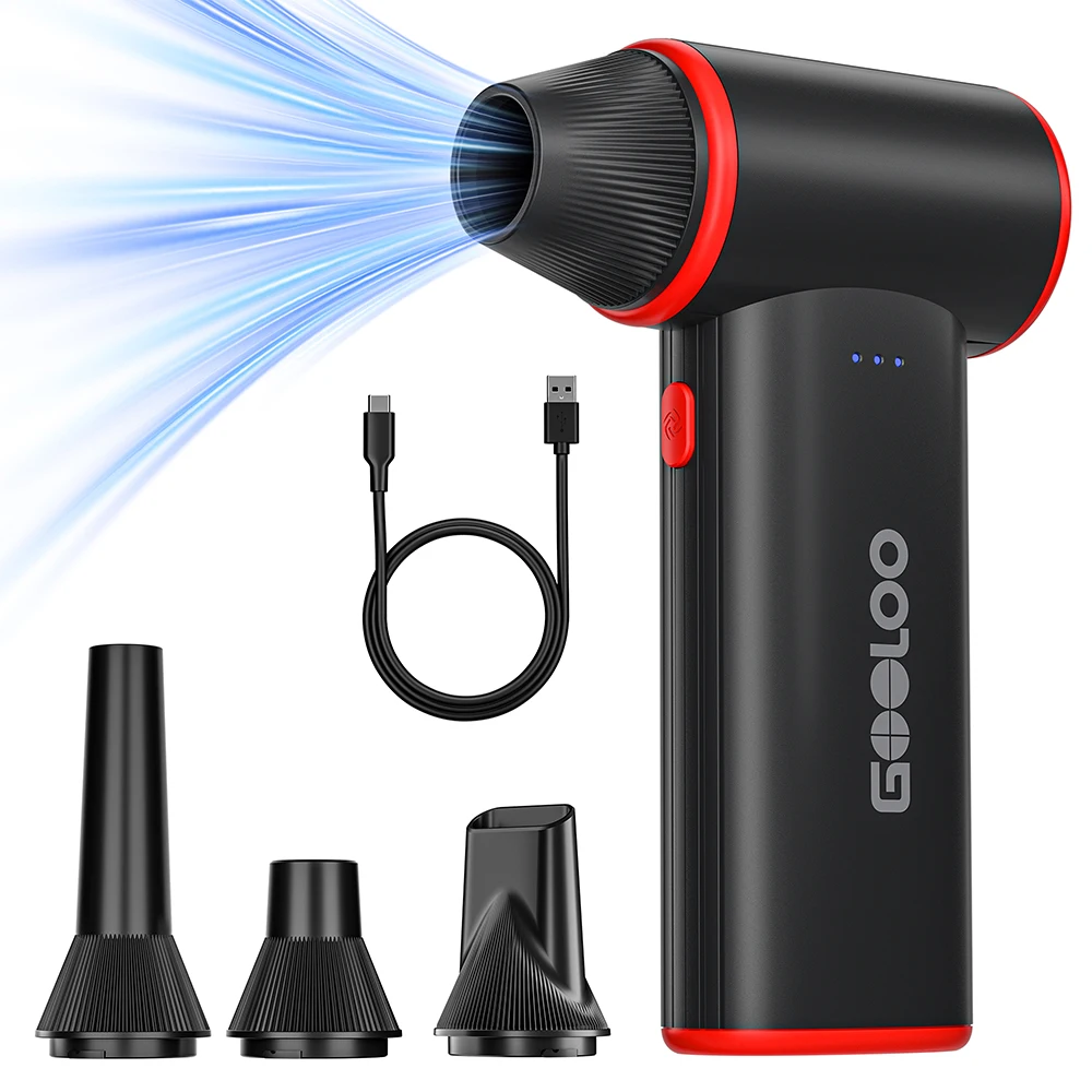 GOOLOO F3 Compressed Air Duster, 150000RPM Ultra-Power PC Air Duster 3-Gear Electric Air Blower, Alternative to Canned Air, Mini Blower  Max Runtime for Keyboard, Car, House, Outdoor