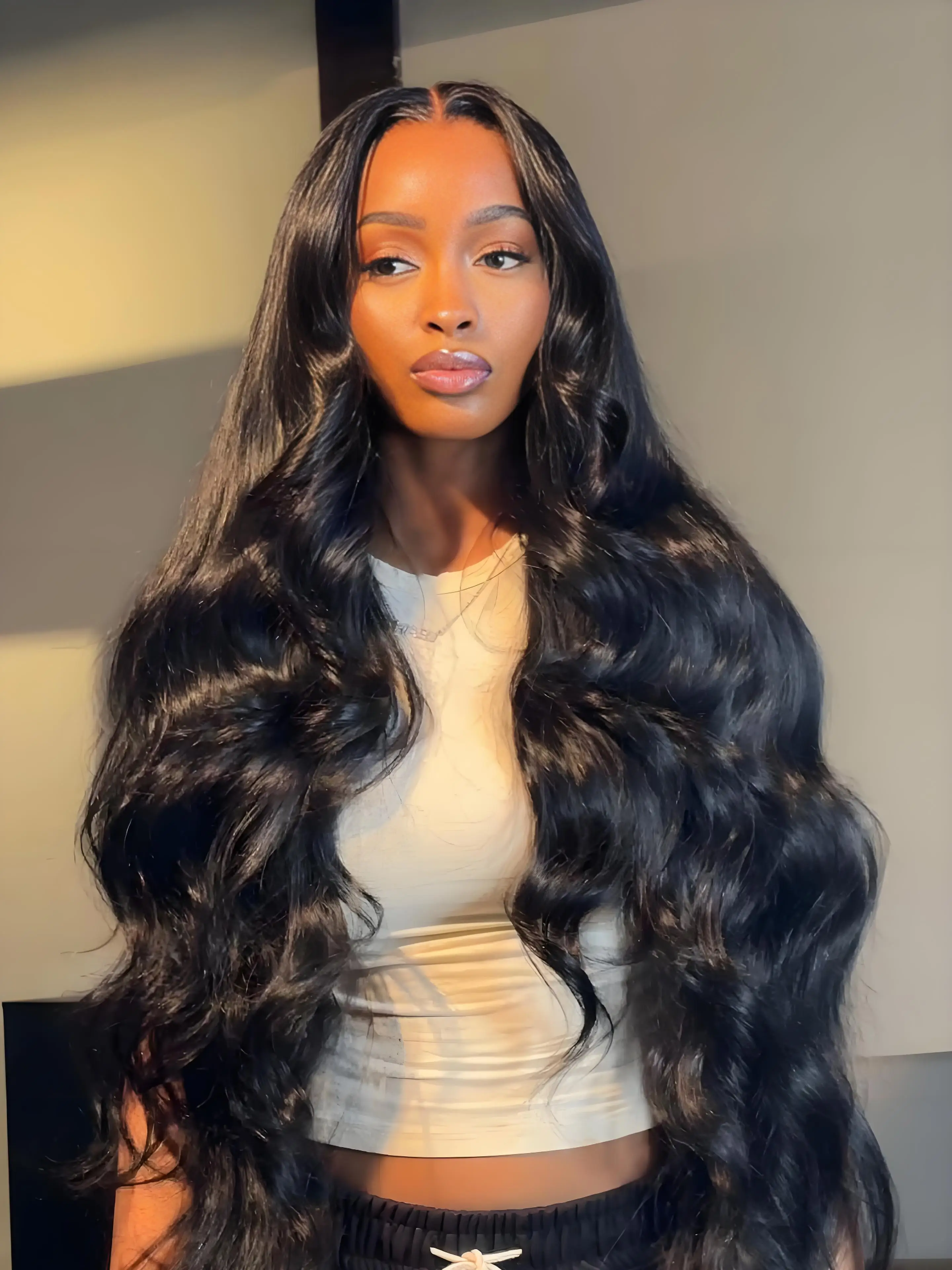 

Натуральный черный парик из 100% человеческих волос, 46 дюймов, 220 плотностей, с эффектом Body Wave, 13x6 HD прозрачный кружевной фронтальный парик, 13x4 предварительно выщипанный кружевной парик