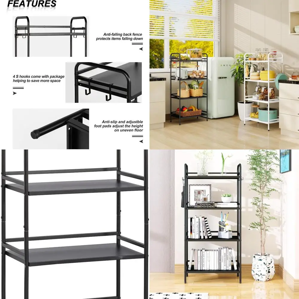 رف معدني من 4 طبقات للتخزين والمرآب والغسيل والمطبخ والمخزن، 23.6 عرض × 13.8 عمق × 50 ارتفاع، أسود