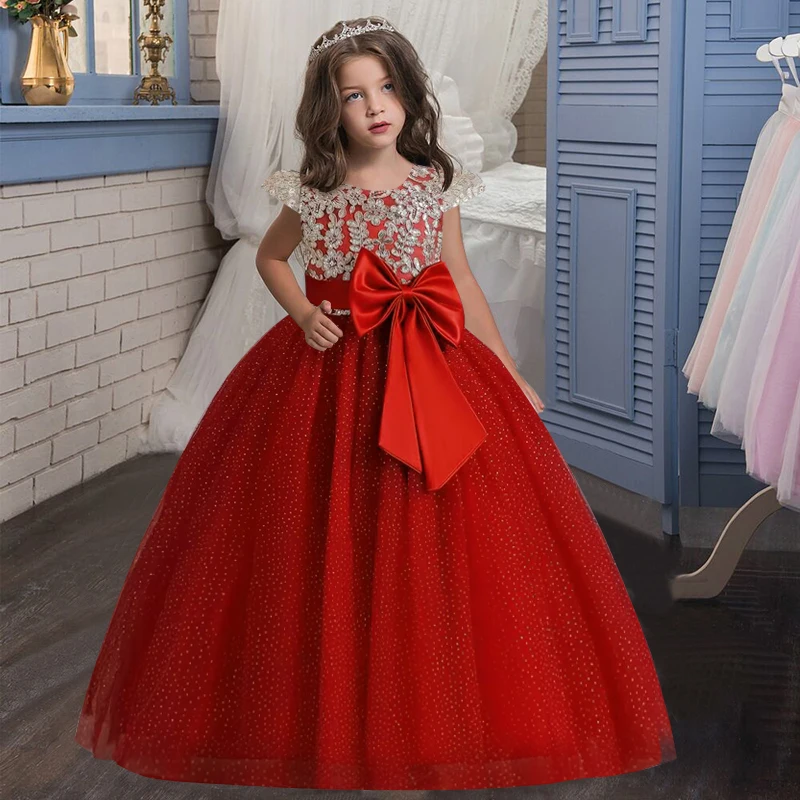 New Christmas Party Princess long dress children\'s dress children\'s gauze lace birthday party dinner ball big butterfly dress