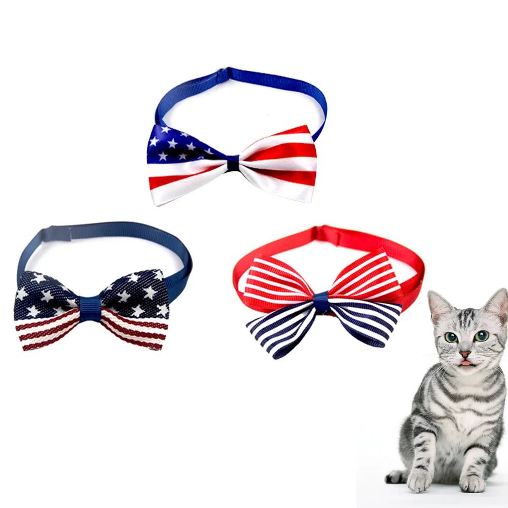 

3Pcs Pet Neck Collar Adjustable Cat Dog Bow Tie Us Flag Stylish Accessories for Home Party Wedding Adjustable Pet Collar