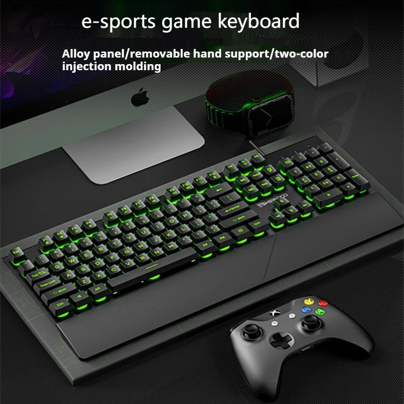 Wired E-Sports Gaming Keyboard Mixed Light Effect Metal Material Usb Interface Floating Keycap 104 Key Business Office Laptop