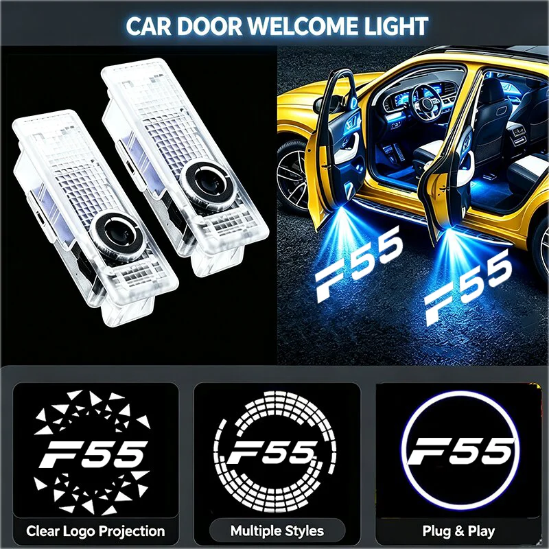 2PCS LED Car Door Welcome Ghost Shadow Courtesy Projector Badge Lamp Decor for Mini Cooper JCW F55 Emblem 2015‑2024 Accessories